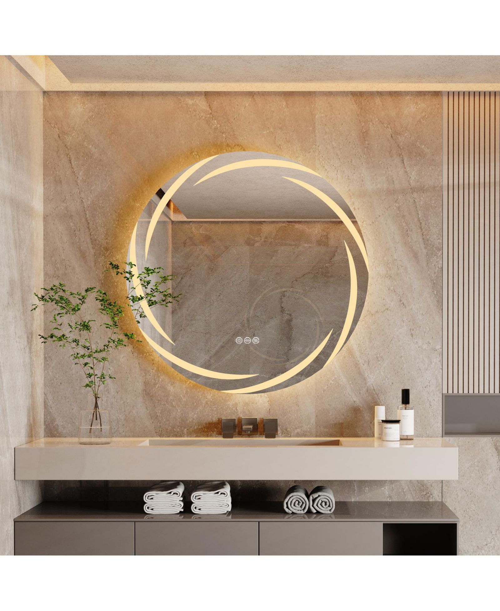 WISFOR Round Circle Lighted Bathroom Mirror Anti Fog Vanity Mirror Stepless Dimming