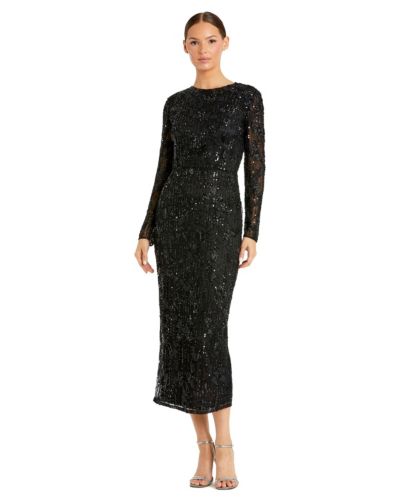 Mac Duggal Women's High Neck Long Sleeve Embellished Dress