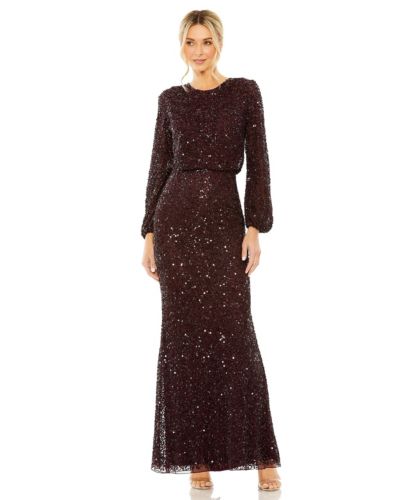Вечернее платье Mac Duggal Women's High Neck Long Sleeve Beaded Blouson