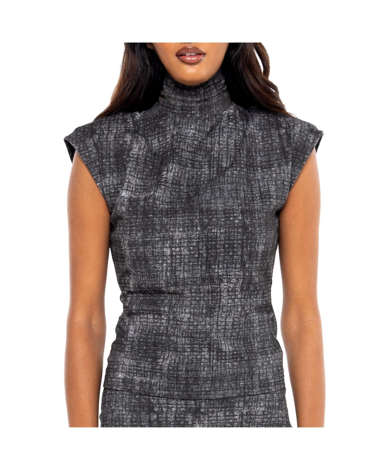 Dai Moda Women's SCRATCH SLEEVELESS ZIP TURTLENECK TOP