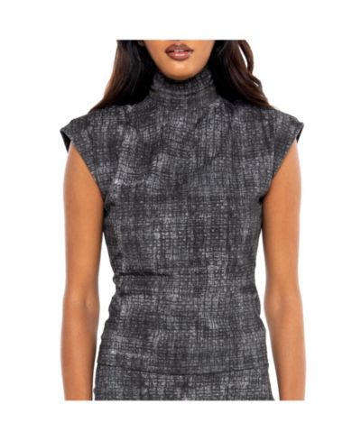 Dai Moda Women's SCRATCH SLEEVELESS ZIP TURTLENECK TOP