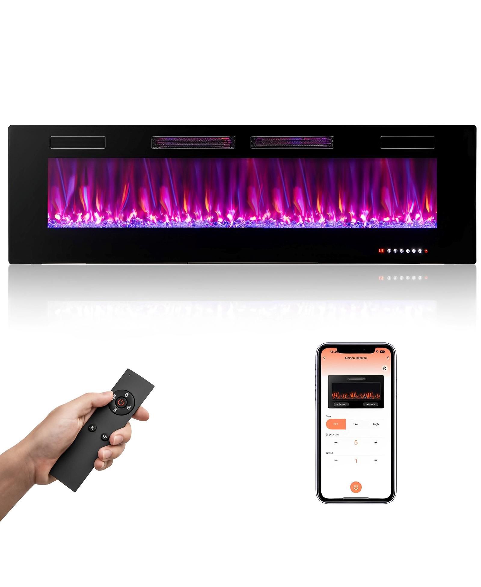 SUGIFT | Ultra-Thin Electric Fireplace | 60 Inch Wall-Mount Heater with Decorative Crystals
