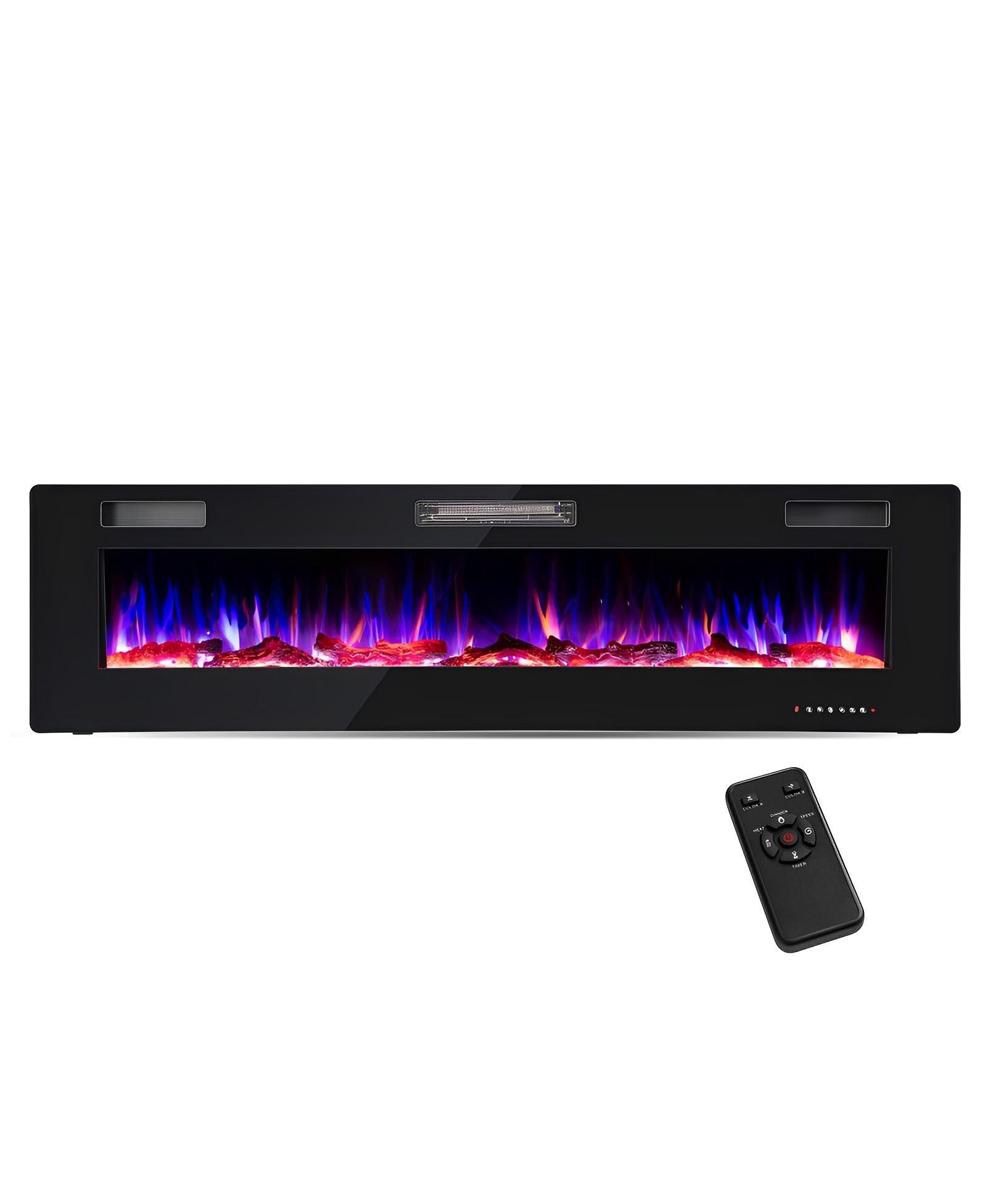 Электрический камин SUGIFT 68 Inch Ultra-Thin Recessed Wall Mounted с декором из кристаллов