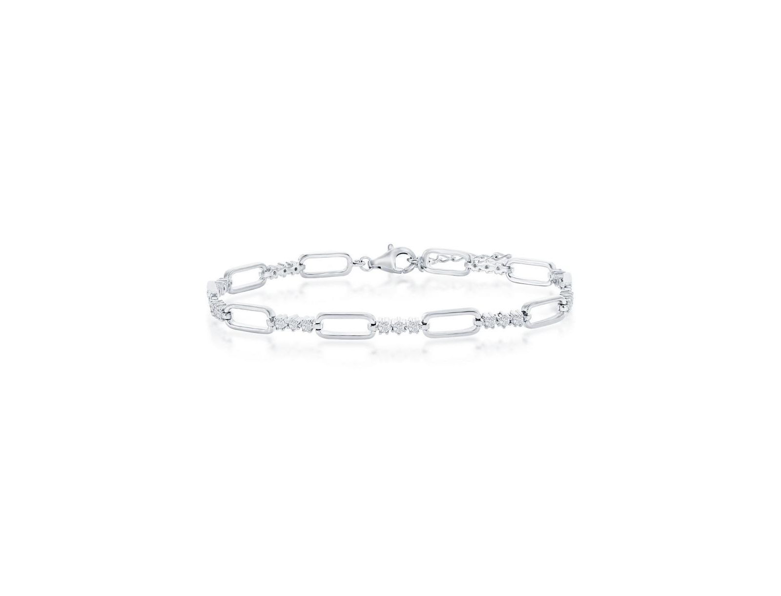 Simona Sterling Silver Alternating Paperclip Design & CZ Bracelet