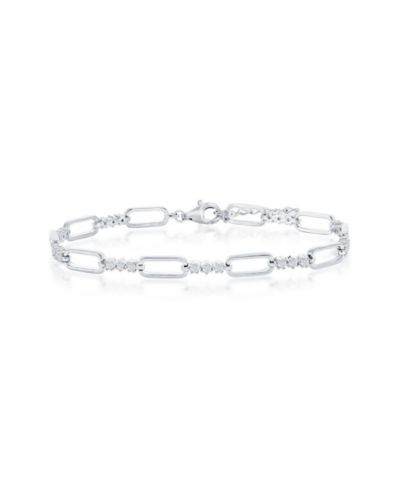 Simona Sterling Silver Alternating Paperclip Design & CZ Bracelet