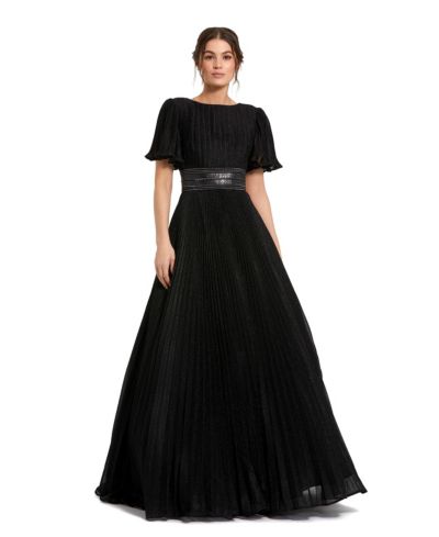 Женское вечернее платье Mac Duggal Pleated Shimmering Georgette Flutter Sleeve