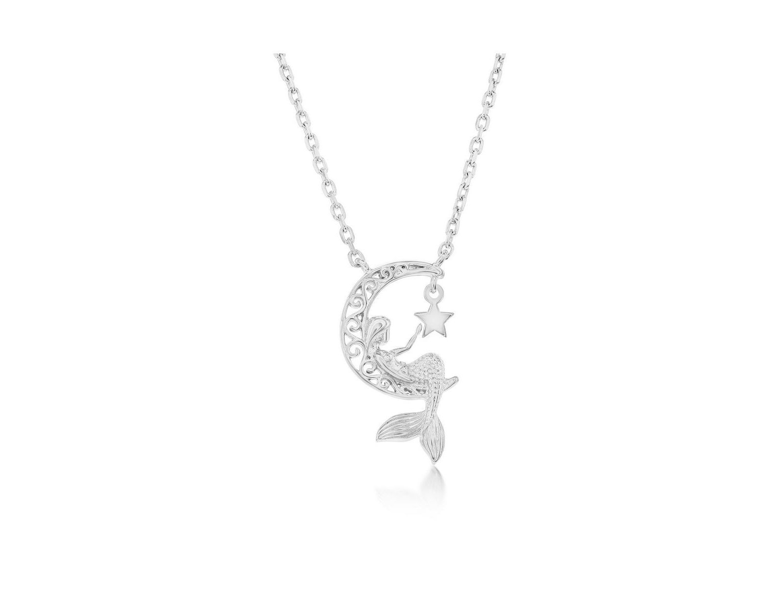 Подвеска Simona Sterling Silver Crescent Moon w/Mermaid, Star Charm