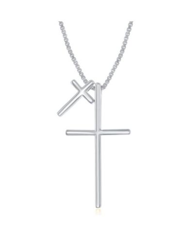 Simona Sterling Silver Double Cross Necklace