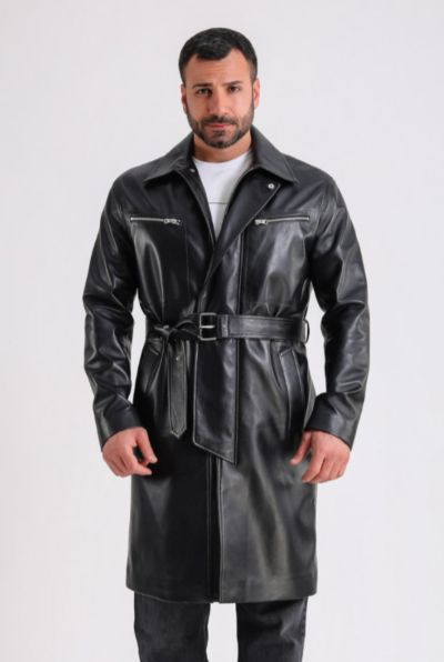 Furniq UK Men's Camden Leather Trench Coat