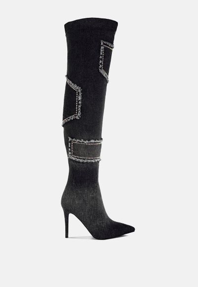 Женские джинсовые сапоги London Rag Womens Eilish Rhinestones Knee High