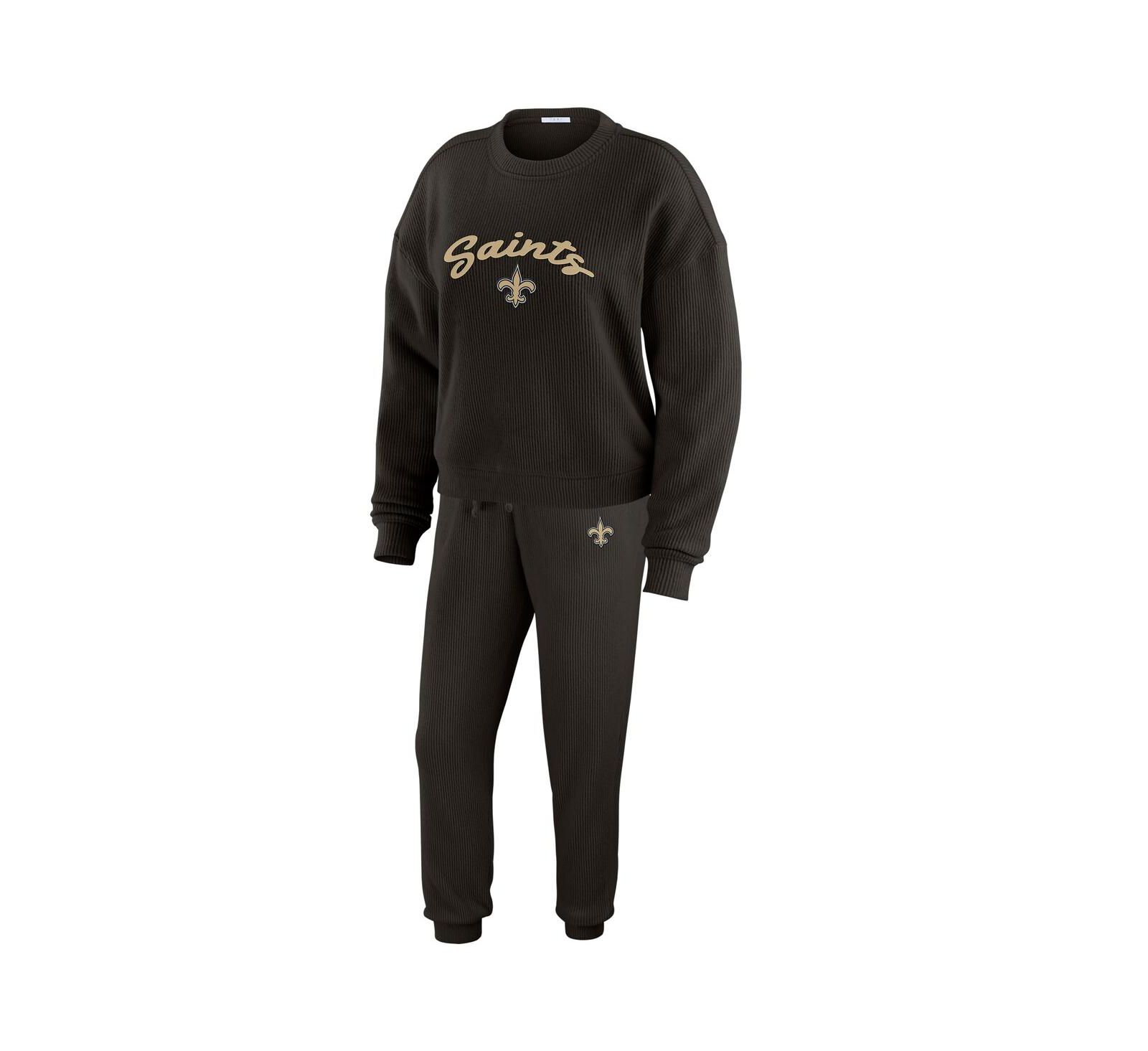 WEAR by Erin Andrews Women's Black New Orleans Saints Knitted Tri-Blend Long Sleeve T-Shirt Pants Lounge Set