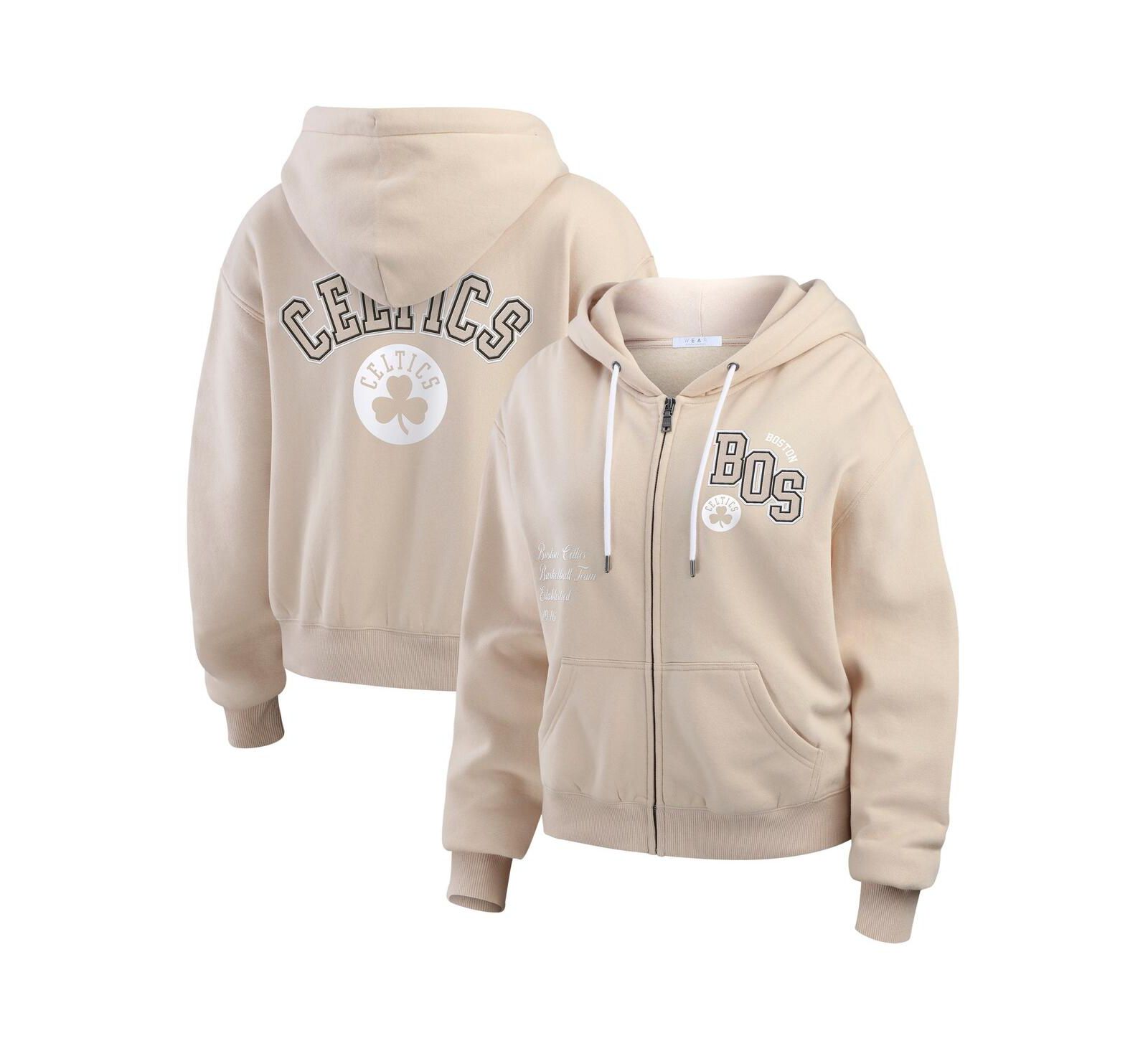 Женское худи WEAR by Erin Andrews Boston Celtics Tonal Felt Patch Full-Zip, Tan