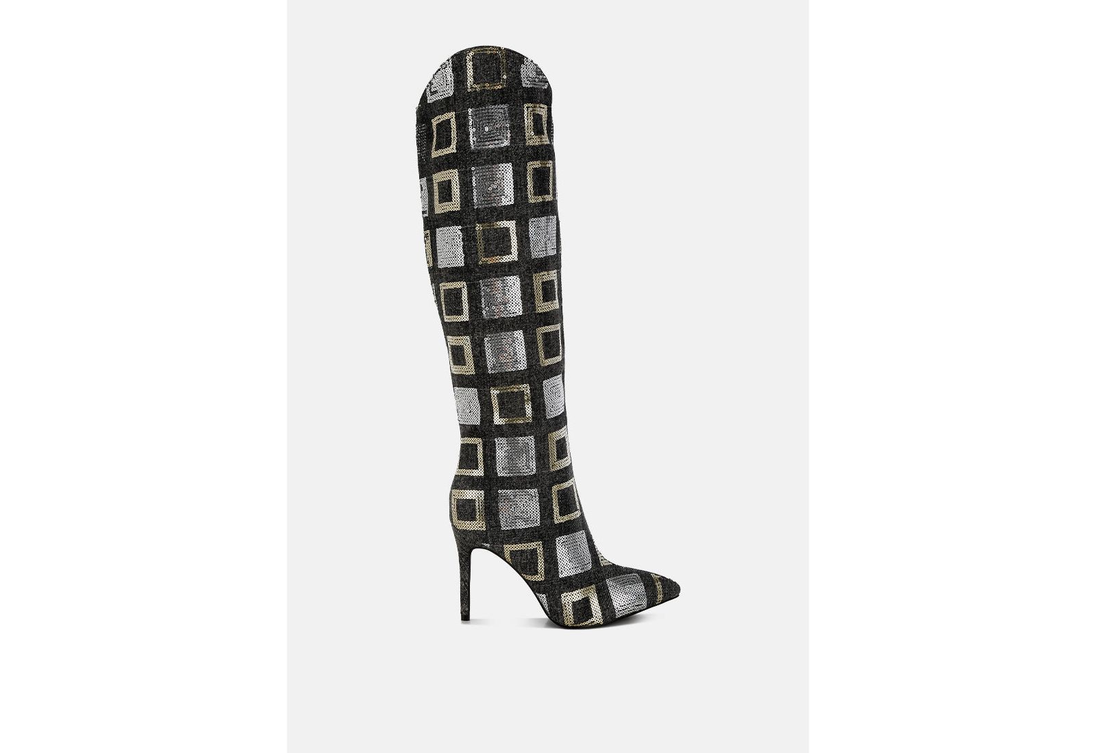 London Rag Women's Sharmin Checkered Sequin Knee High Boots