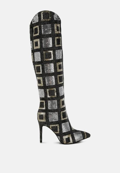 Женские высокие сапоги London Rag Sharmin Checkered Sequin