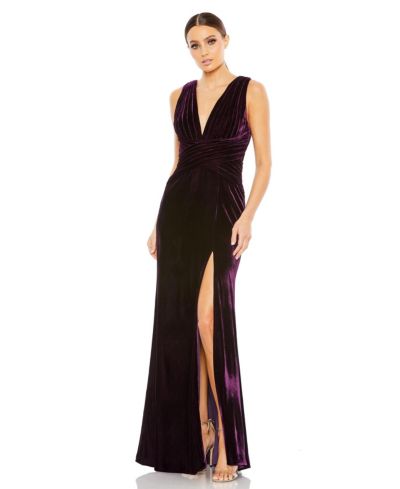 Mac Duggal Женское вечернее платье из трикотажа с плиссировкой и без рукавов