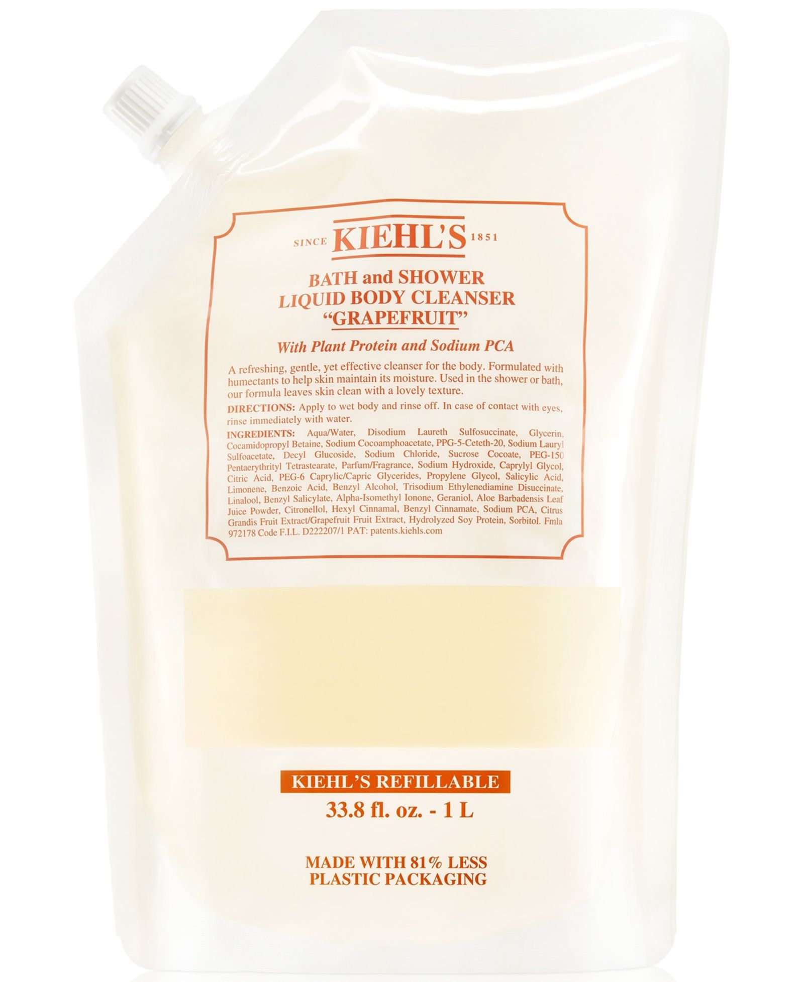 Очищающее средство для тела Kiehl's Since 1851 Grapefruit Bath & Shower Liquid Body Cleanser Refill Pouch, 33.8 oz.