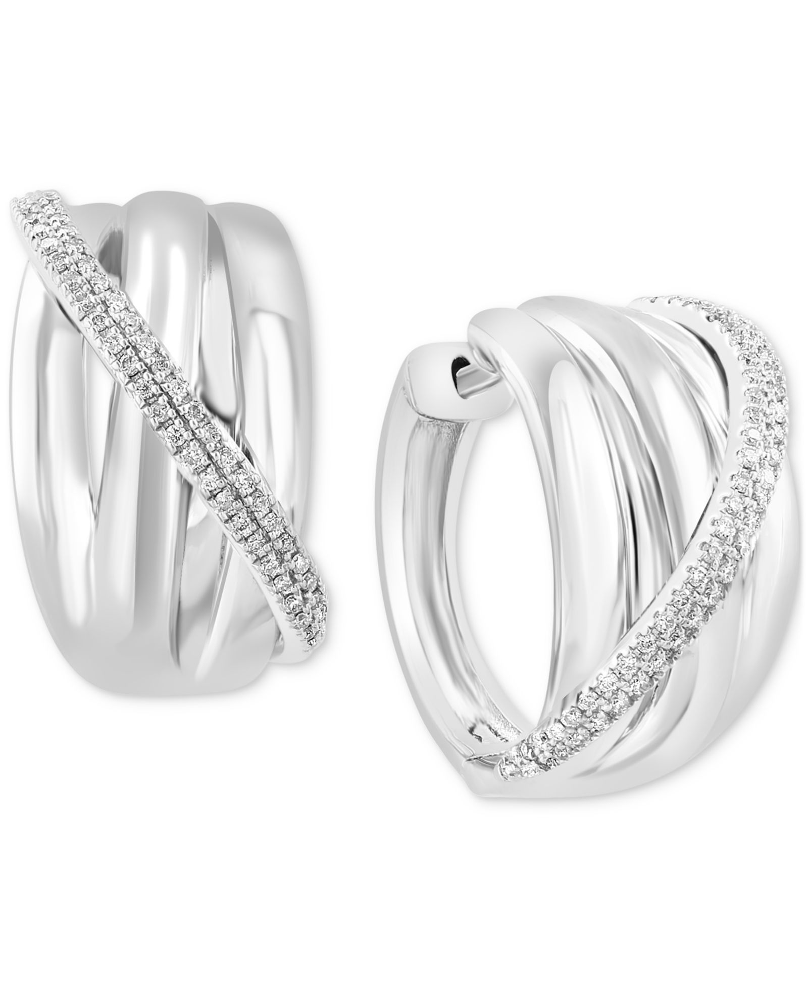 Серьги-кольца EFFY Collection Diamond Small Hoop in Sterling Silver 0.75"