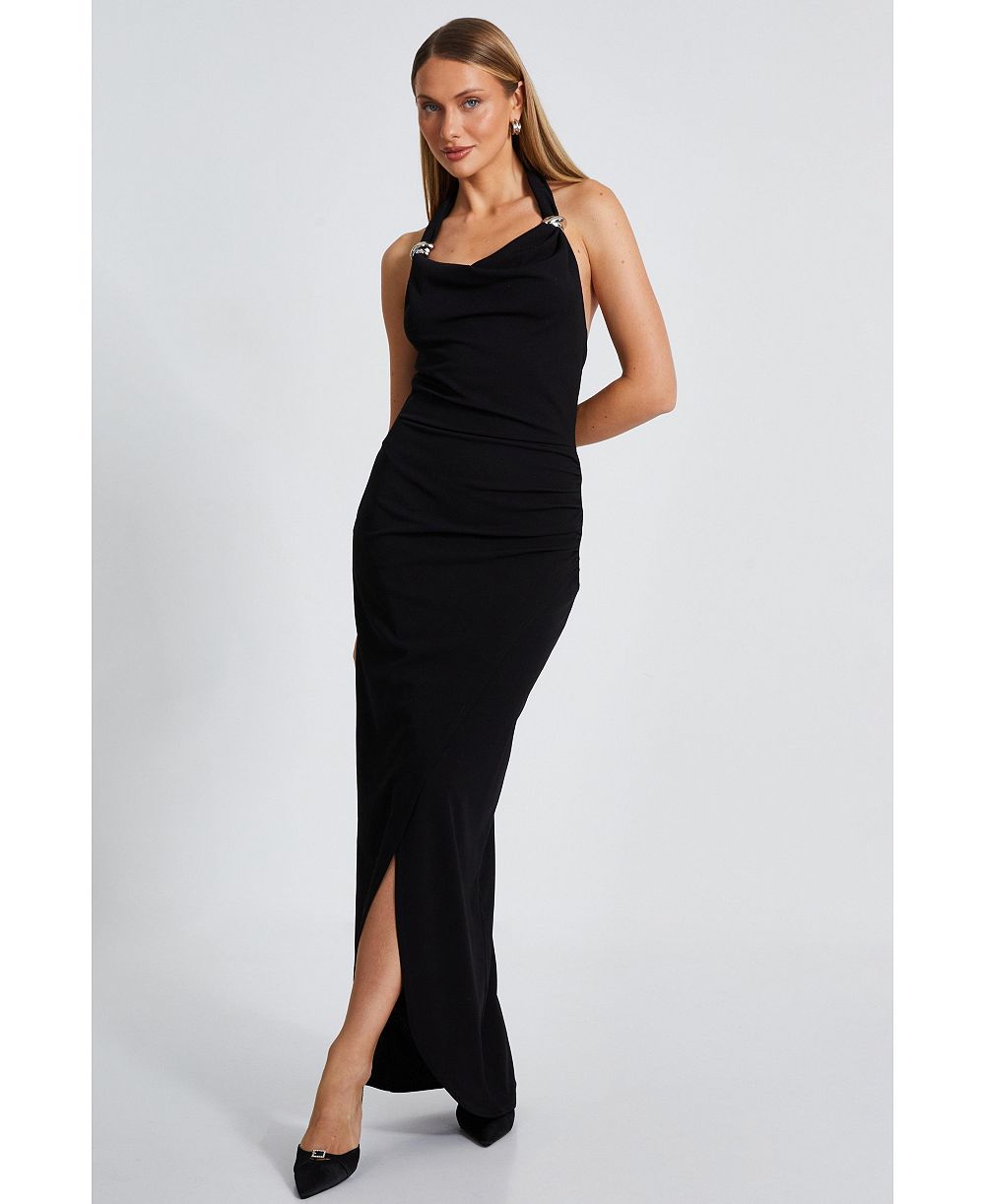 Женское платье QUIZ Scuba Crepe Halter Neck Buckle Maxi