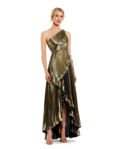 Женское вечернее платье Mac Duggal Pleated Metallic One Shoulder High Low