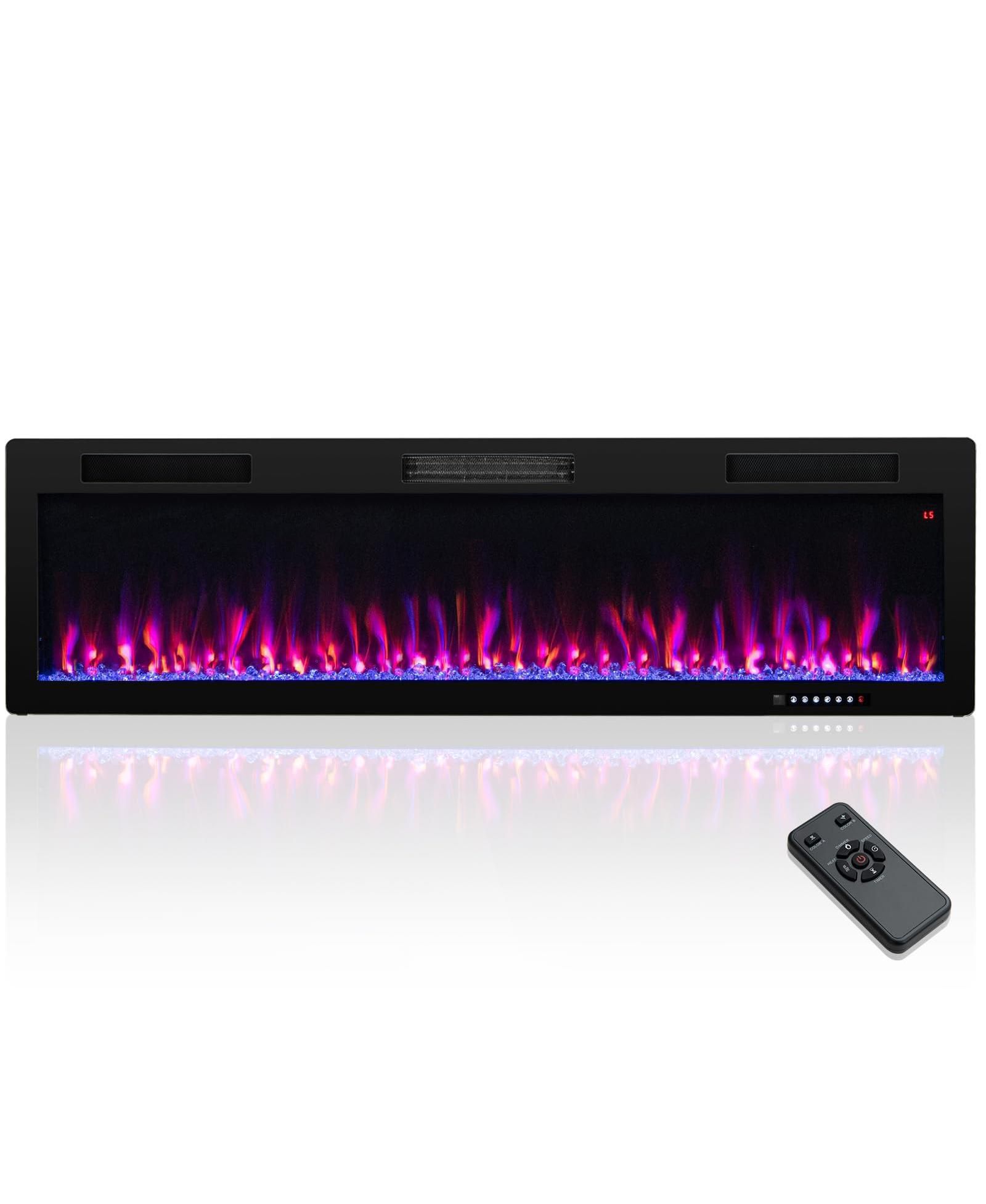 SUGIFT Electric Fireplace 60 Inches Recessed and Wall Mounted for 2' x 6' Stud
