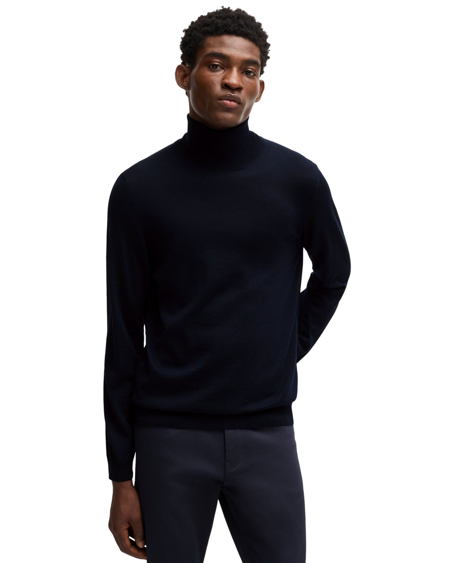 BOSS by Hugo Boss Мужской приталенный джемпер из шерсти мериноса с воротником-стойкой