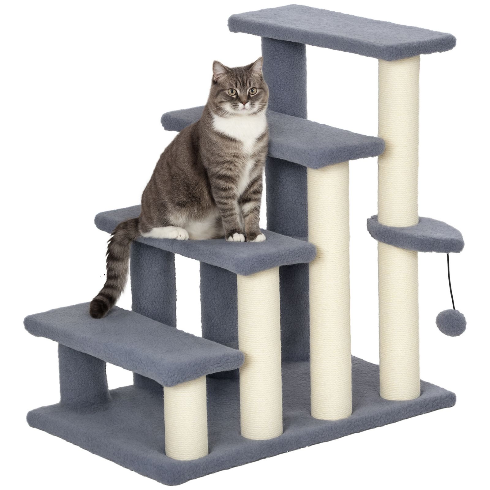 PawHut 4 Levels Cat Steps with Scratching Posts for High Bed, Sofa,