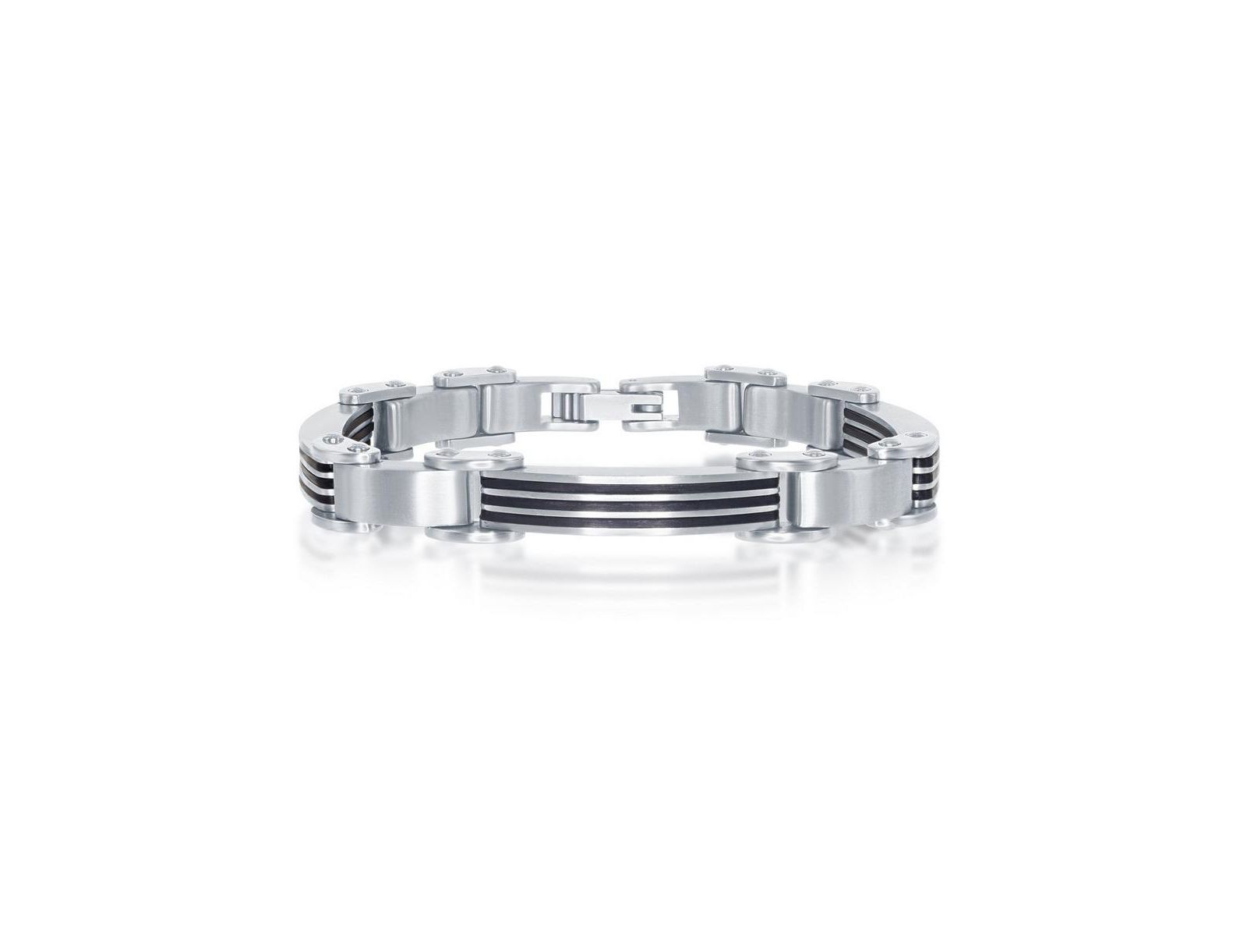 Metallo Stainless Steel & Rubber Bar Bracelet