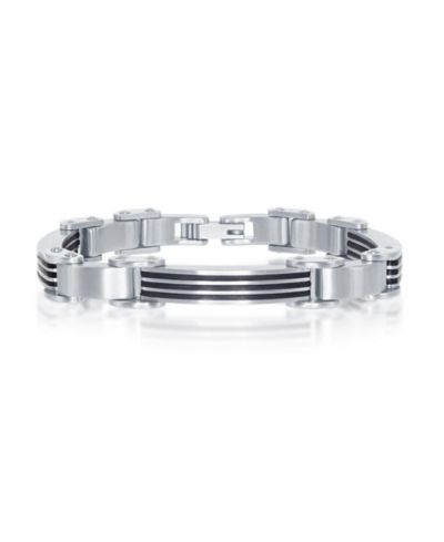 Metallo Stainless Steel & Rubber Bar Bracelet