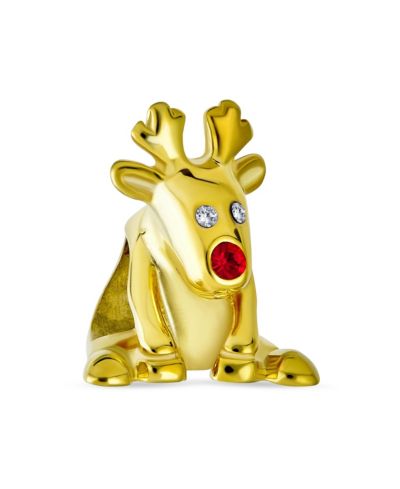 Bling Jewelry кулон-бусина из стерлингового серебра с оленем, Рудольфом, оленем и красным носом для браслета, позолота 14K