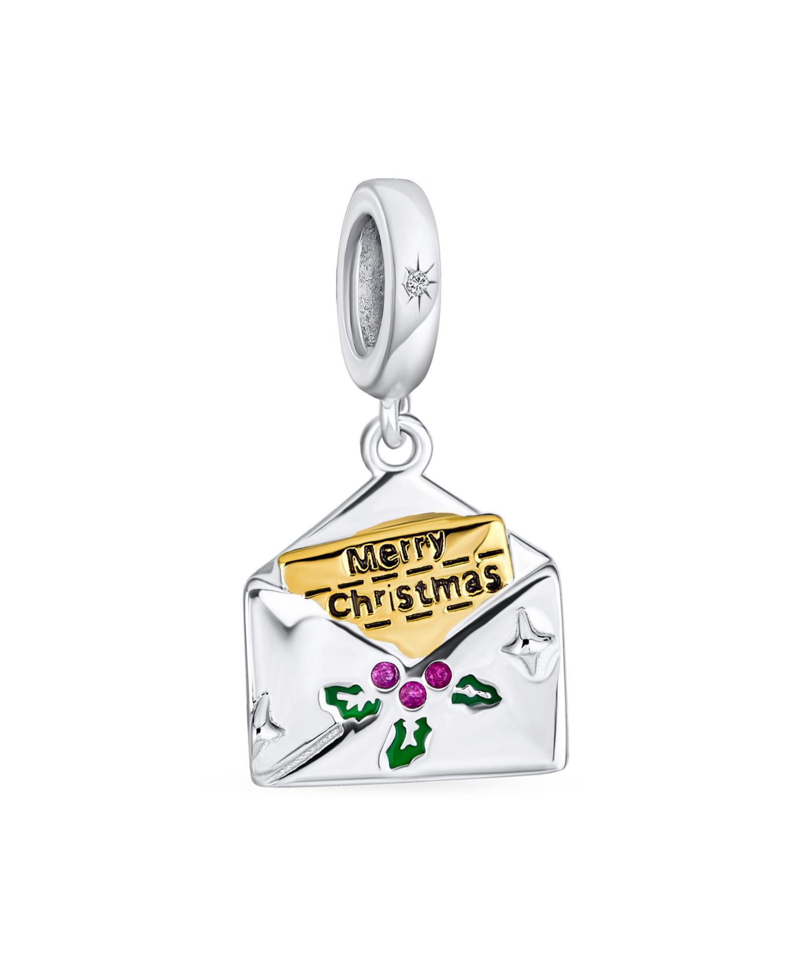 Bling Jewelry Подвеска Mistletoe Holly Envelope Letter Word Merry Christmas Sterling Silver
