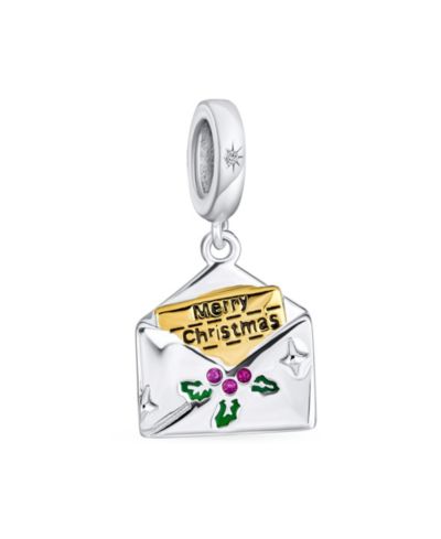 Bling Jewelry Подвеска Mistletoe Holly Envelope Letter Word Merry Christmas Sterling Silver