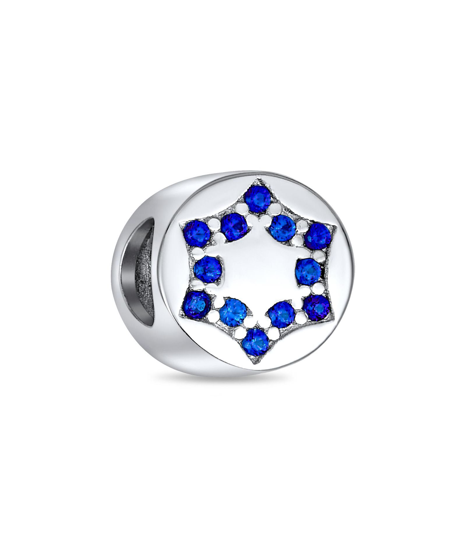 Bling Jewelry Blue Hanukkah CZ Star David Charm Bead for Bracelet .925 Sterling Silver