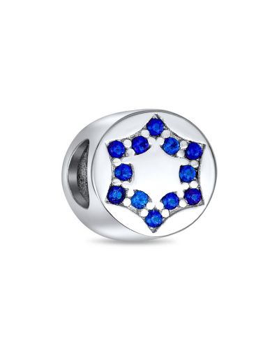 Bling Jewelry кулон-бусина из стерлингового серебра .925 с синим кубическим цирконием, религиозная звезда Давида для браслета