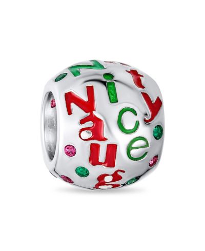 Bling Jewelry бусина-шарм из стерлингового серебра .925 с надписями Naughty Nice, красный и зеленый кристалл, рождественская тематика, для браслета