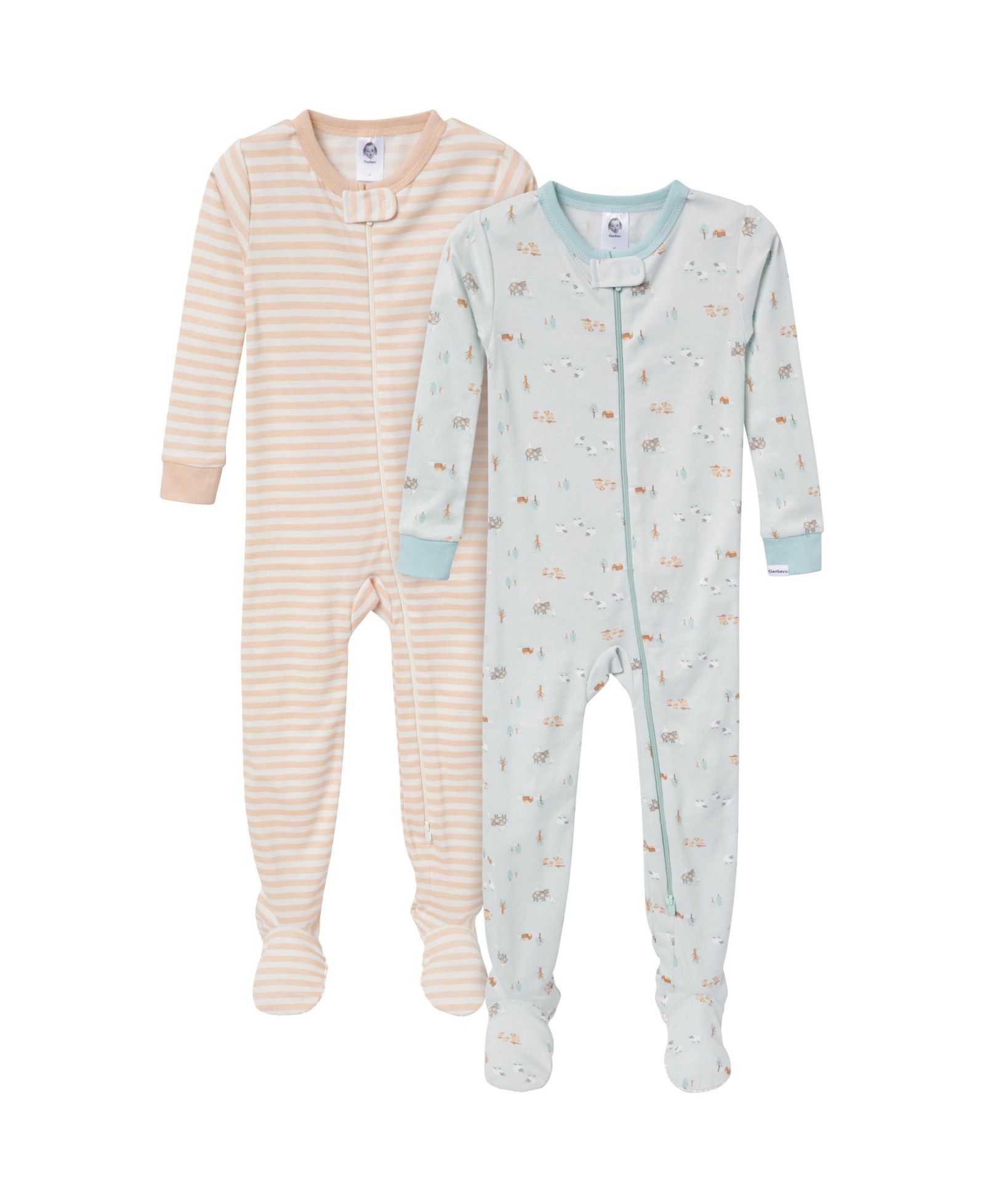 Gerber Baby Boys Snug Fit Footed Sleep & Play, 2-Pack, Farm