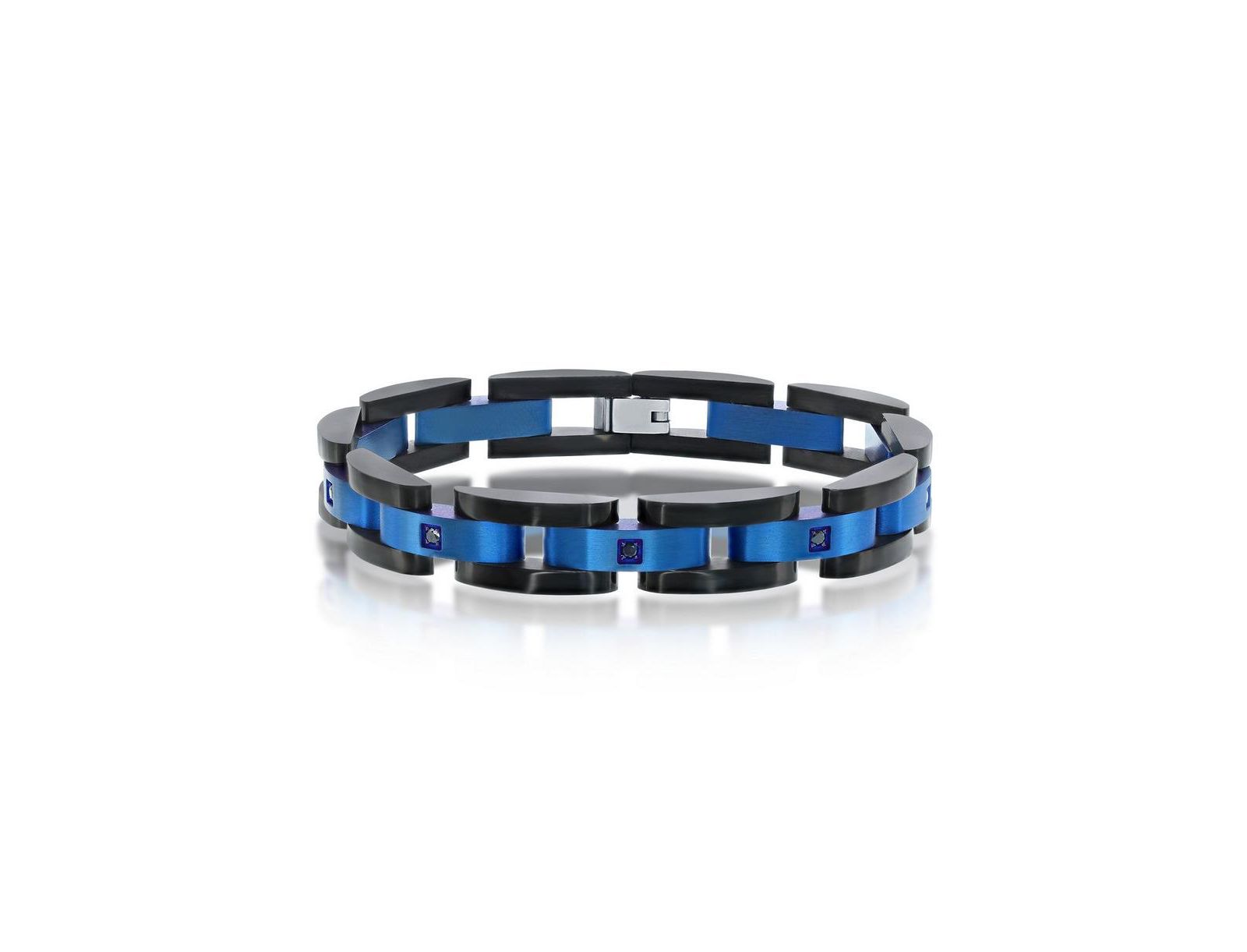 Браслет Metallo Stainless Steel IP Blue & Black Link CZ