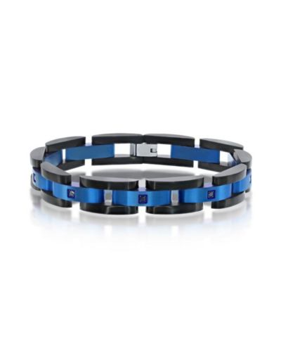Metallo Stainless Steel IP Blue & Black Link CZ Bracelet