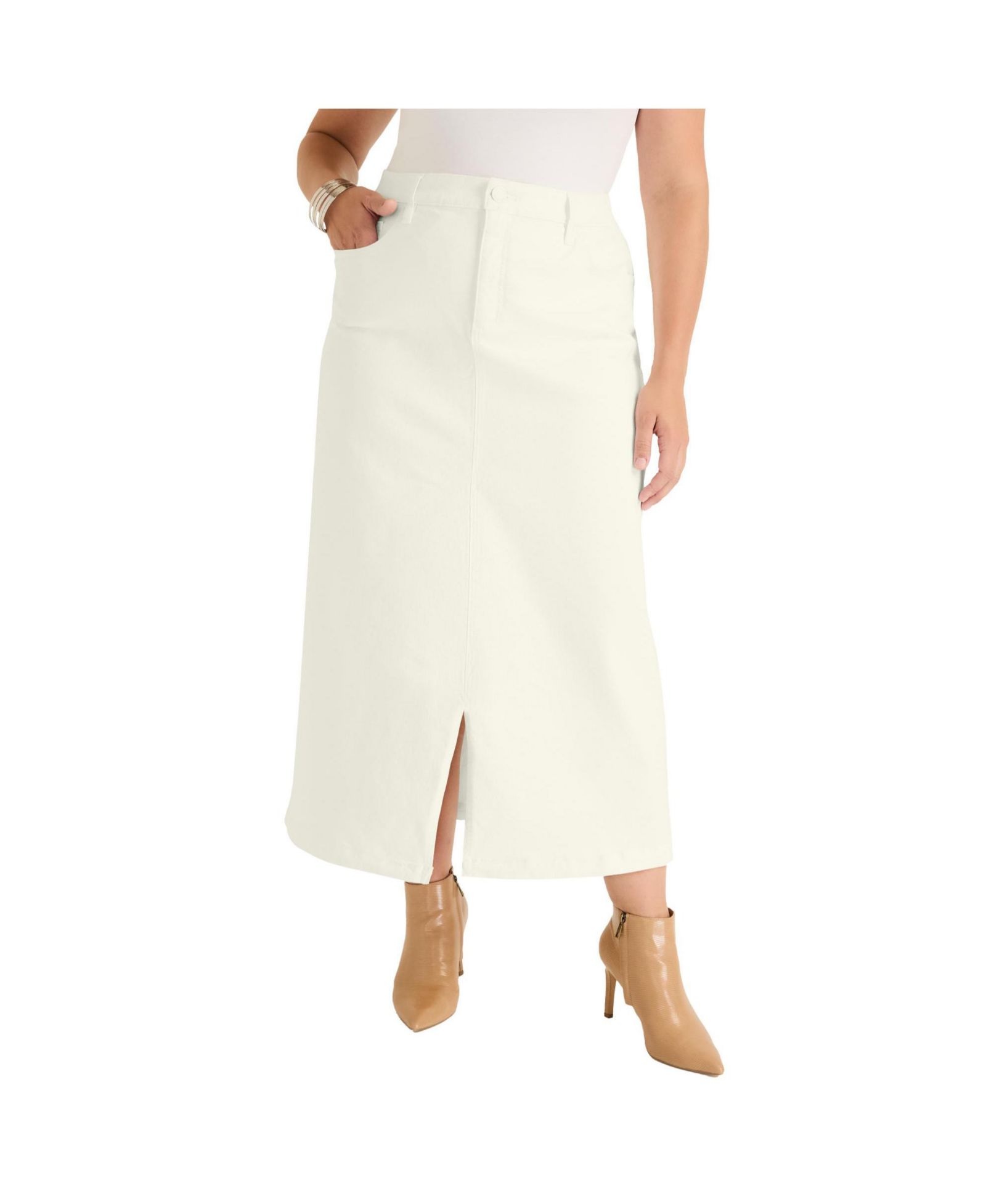 June & Vie Women's June and Vie Front-Slit Denim Midi Skirt