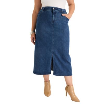 June & Vie Women's June and Vie Front-Slit Denim Midi Skirt