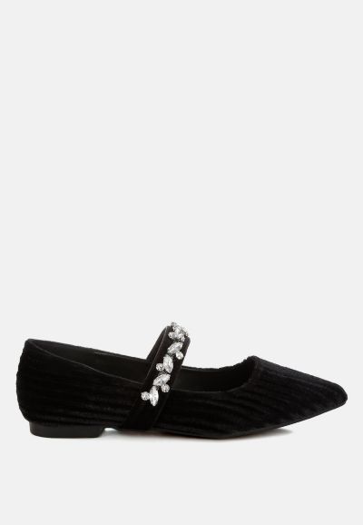 Rag and Co Womens Dresden Diamante Brooch Velvet Ballerinas
