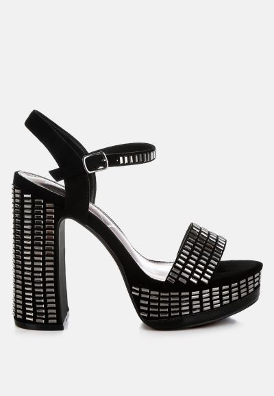 London Rag Women's Starlet Rhinestones Embellished Ankle Strap Heels