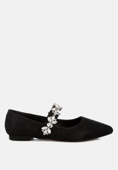 Rag and Co Womens Flavia Diamante Brooch Glitter Ballerinas