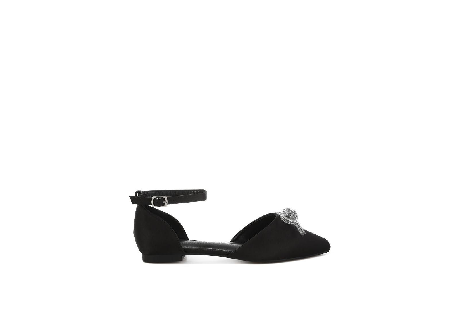Simina Rhinestone Detail Bow Flat Sandals