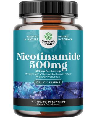 Витамин B3 Niacinamide 500mg капсулы, добавка для энергии митохондрий и кожи, Nature's Craft, 60 шт