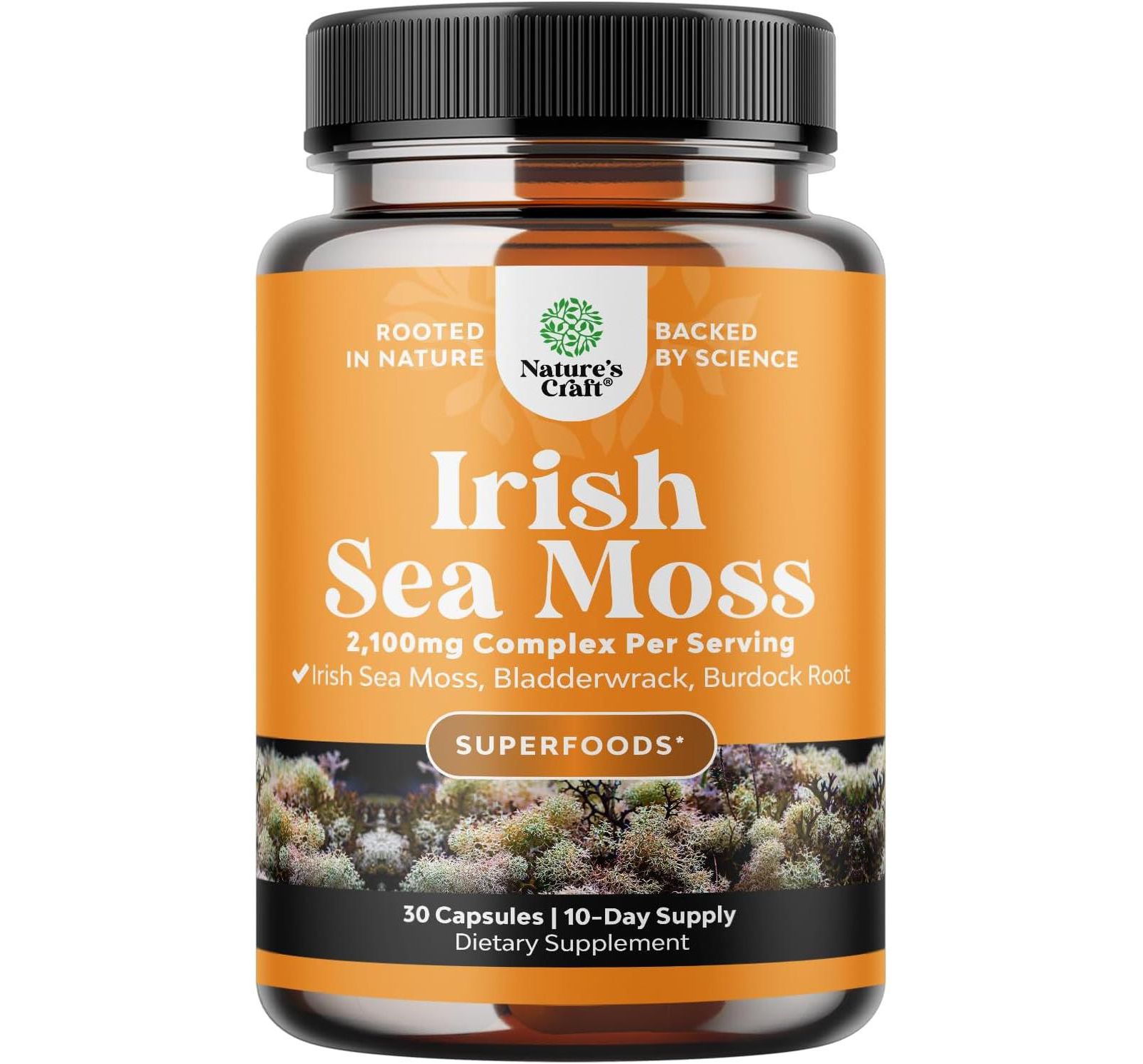 Nature's Craft Irish Sea Moss Capsules, Superfood Blend for Immune Support Heart Health Fertility Joint Health and Thyroid Support, Nature's Craft, 30 ct