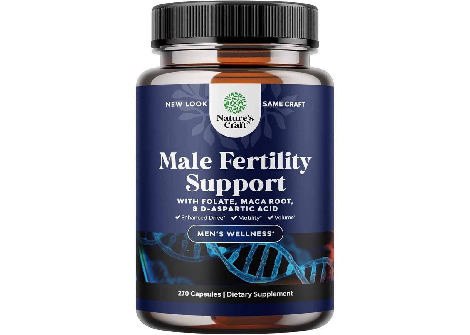 Nature's Craft Men's Fertility Capsules, CoQ10 Maca Root Methyl Folate & D-Aspartic Acid for Enhanced Count Motility & Fertility Support, Nature's Craft, 270 ct