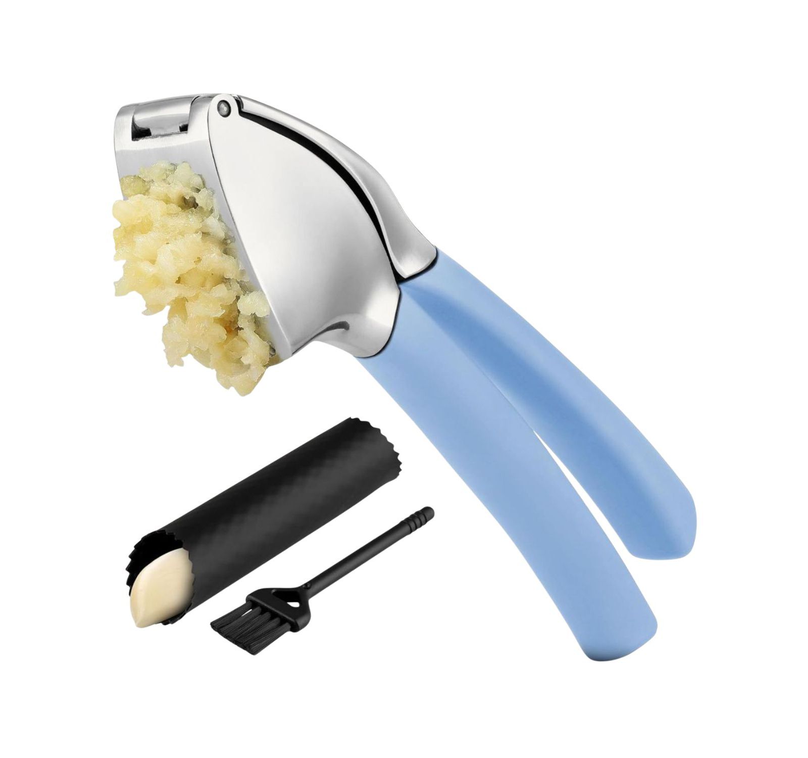 Garlic Press Comfort Grip with Peeler and Brush