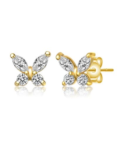 Серьги-гвоздики GiGiGirl Sterling Silver 14k Gold Plated Colored Cubic Zirconia Flower Butterfly Stud