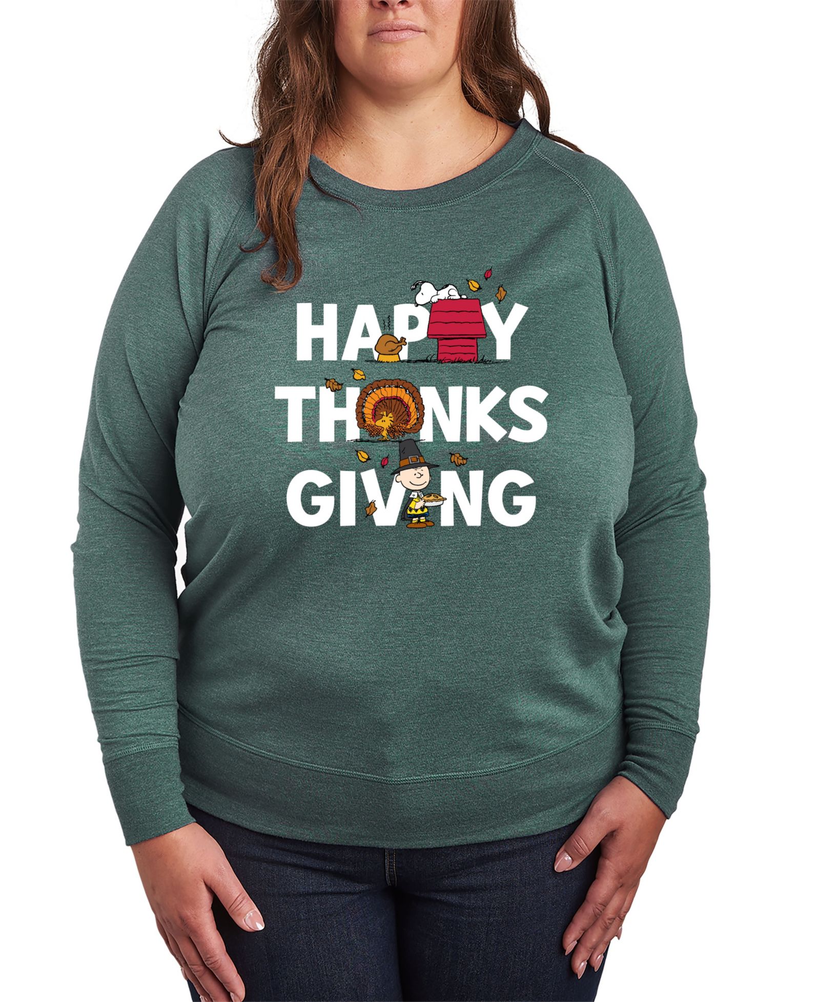 Женский джемпер Hybrid Apparel Plus Size Peanuts Happy Thanksgiving Graphic Pullover