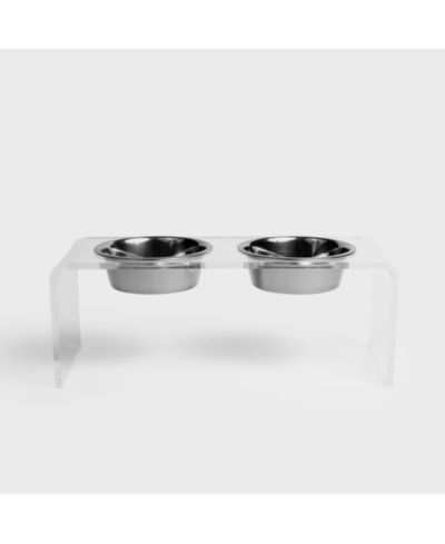 Hiddin Medium Clear Double Bowl Pet Feeder, 1 Quart Gold Bowls